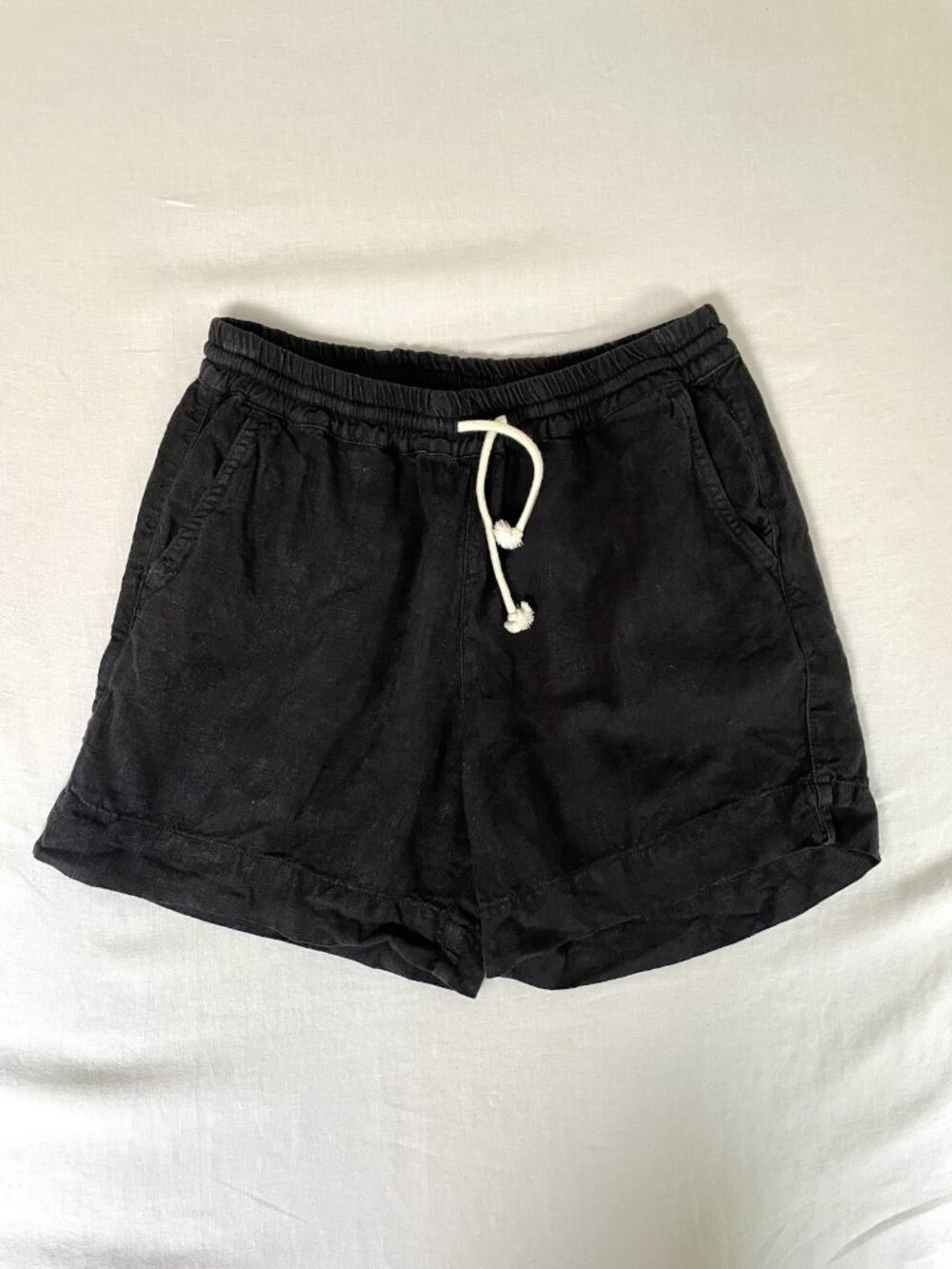 LA PAZ 100% Linen Pull-On Summer Vacation Beach Shorts Navy Blue size Large